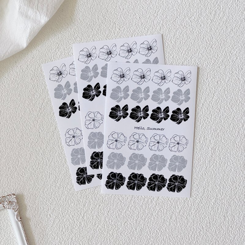 monochrome flower sticker - สติกเกอร์ - กระดาษ 