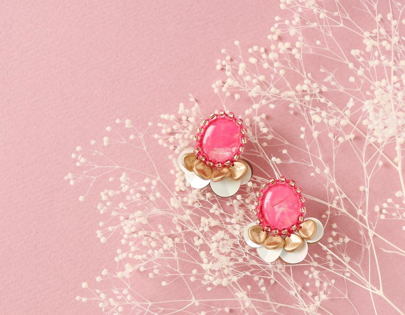 ピンクの魔法 - 耳環/耳夾 - 棉．麻 粉紅色