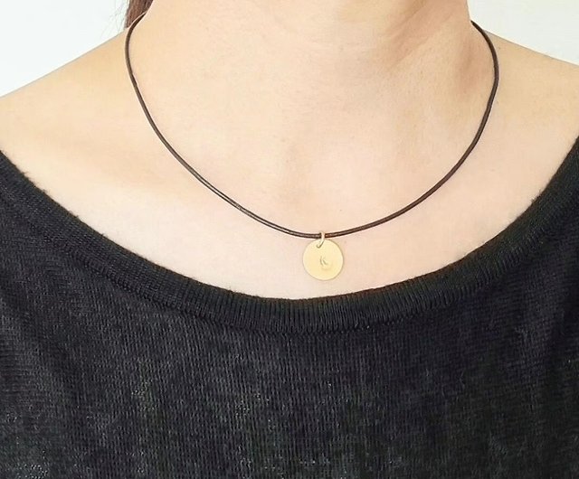 initial plate leather cord necklace - Shop tato-jewelry Necklaces