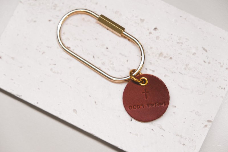 Christmas【Pendant】Children of Heavenly Father Bronze Leather Handmade Keychain Pendant Brown - ที่ห้อยกุญแจ - ทองแดงทองเหลือง สีนำ้ตาล