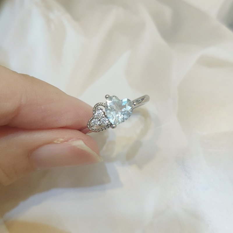 Le Bonheur Aquamarine Heart Ring Opening Adjustable (Valentine's Day Birthday Gift ) - General Rings - Semi-Precious Stones Blue