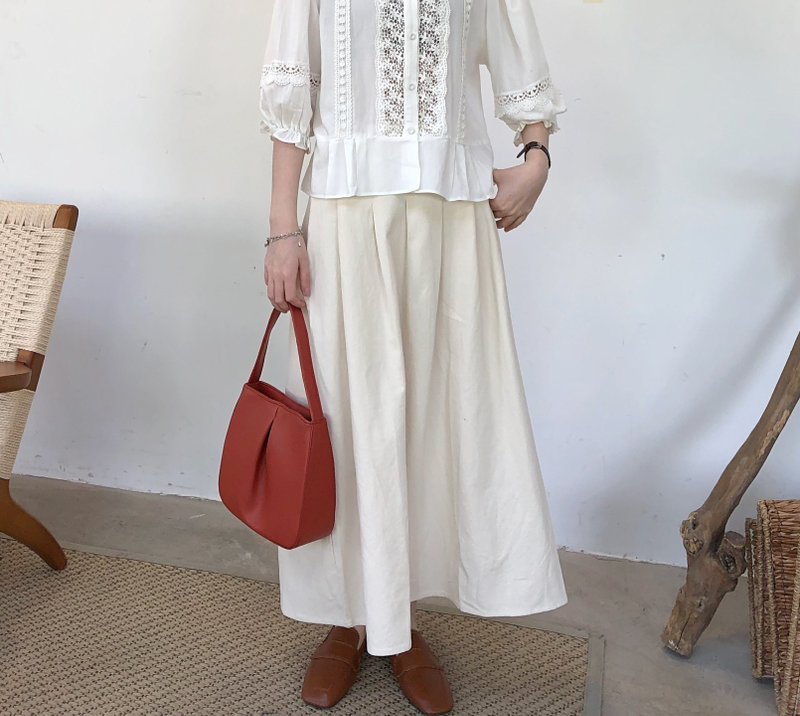 【洗水棉】日系復古/高腰收褶/百褶半身裙 - 裙子/長裙 - 其他材質 多色