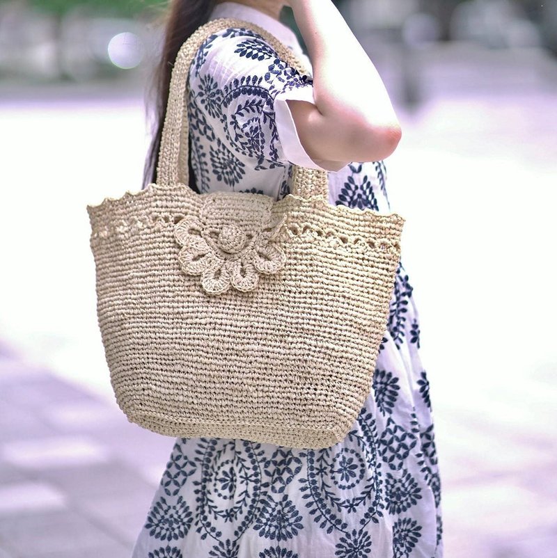 MINA - Straw Raffia hand Crochet Bag - Handbags & Totes - Eco-Friendly Materials Khaki