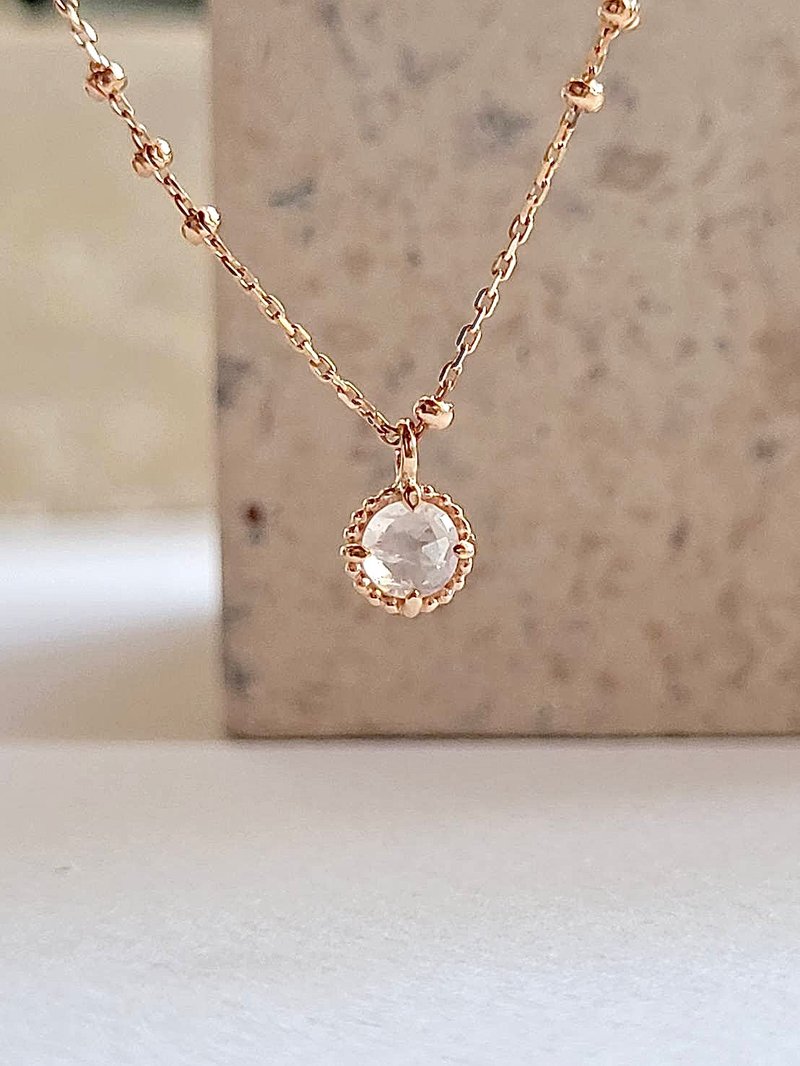 Three moonstone/crystal/ Rose Gold/sterling silver/necklace/light jewelry - สร้อยคอ - คริสตัล สีใส