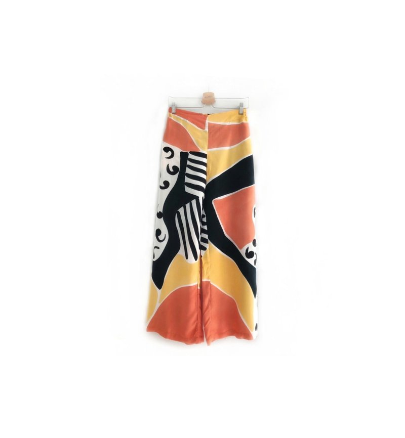 Long Pant Cotton Rayon Hand Paint Free Size For Summer Beach - 女長褲 - 棉．麻 橘色