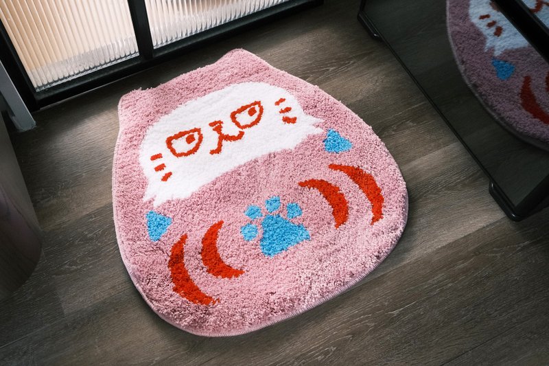 Lucky pink world-weary cat Daruma carpet cushion - พรมปูพื้น - เส้นใยสังเคราะห์ สึชมพู