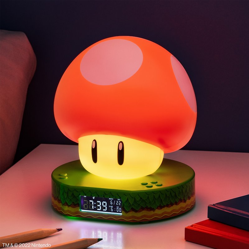 塑膠 燈具/燈飾 紅色 - 【熱賣禮物】超級瑪利歐蘑菇3合1床頭擺設電子鬧鐘夜燈