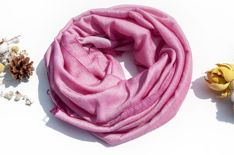 喀什米爾Cashmere 編織羊絨圍巾 羊毛真絲披巾 戒指絨披肩-雙色 - 圍巾/披肩 - 羊毛 粉紅色