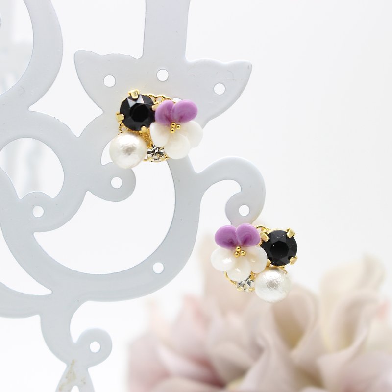 Viola, cotton pearl and bijou earrings - Earrings & Clip-ons - Clay Purple