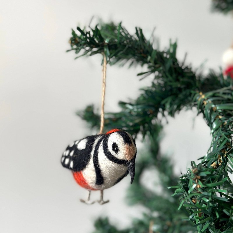 Wool Felt Christmas Ornament - Woodpecker - ของวางตกแต่ง - ขนแกะ 