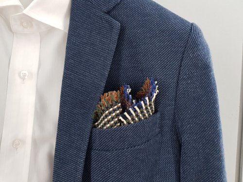 Tuesday Evening Pocket Square - Multi Green Flip-Sided Knitted