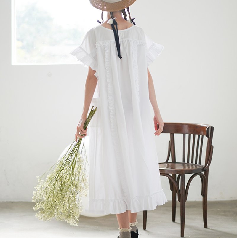 夏季女孩口袋洋裝 連身裙 黑白兩色可選 - imakokoni - 洋裝/連身裙 - 棉．麻 白色