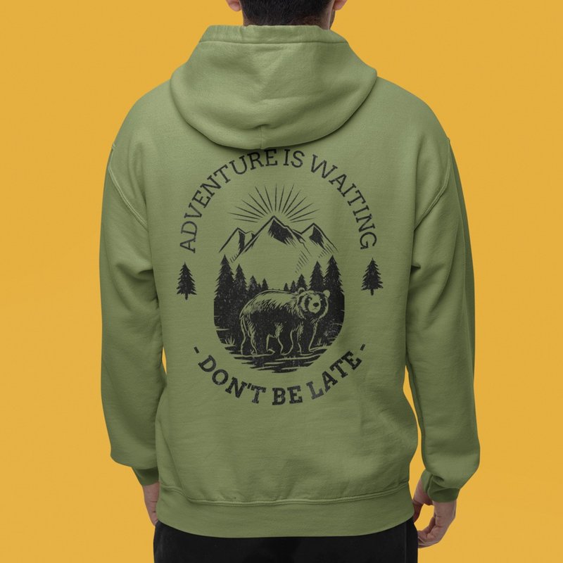 ADVENTURE WAITING Army Green unisex hoodie sweatshirt - Unisex Hoodies & T-Shirts - Cotton & Hemp Green