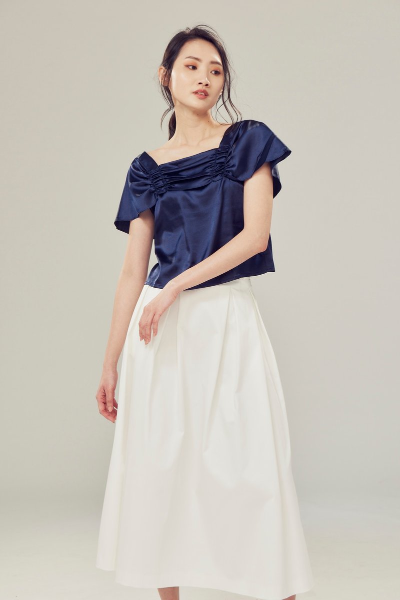 Off-season sale 藍色抽皺上衣 - 女上衣/長袖上衣 - 聚酯纖維 