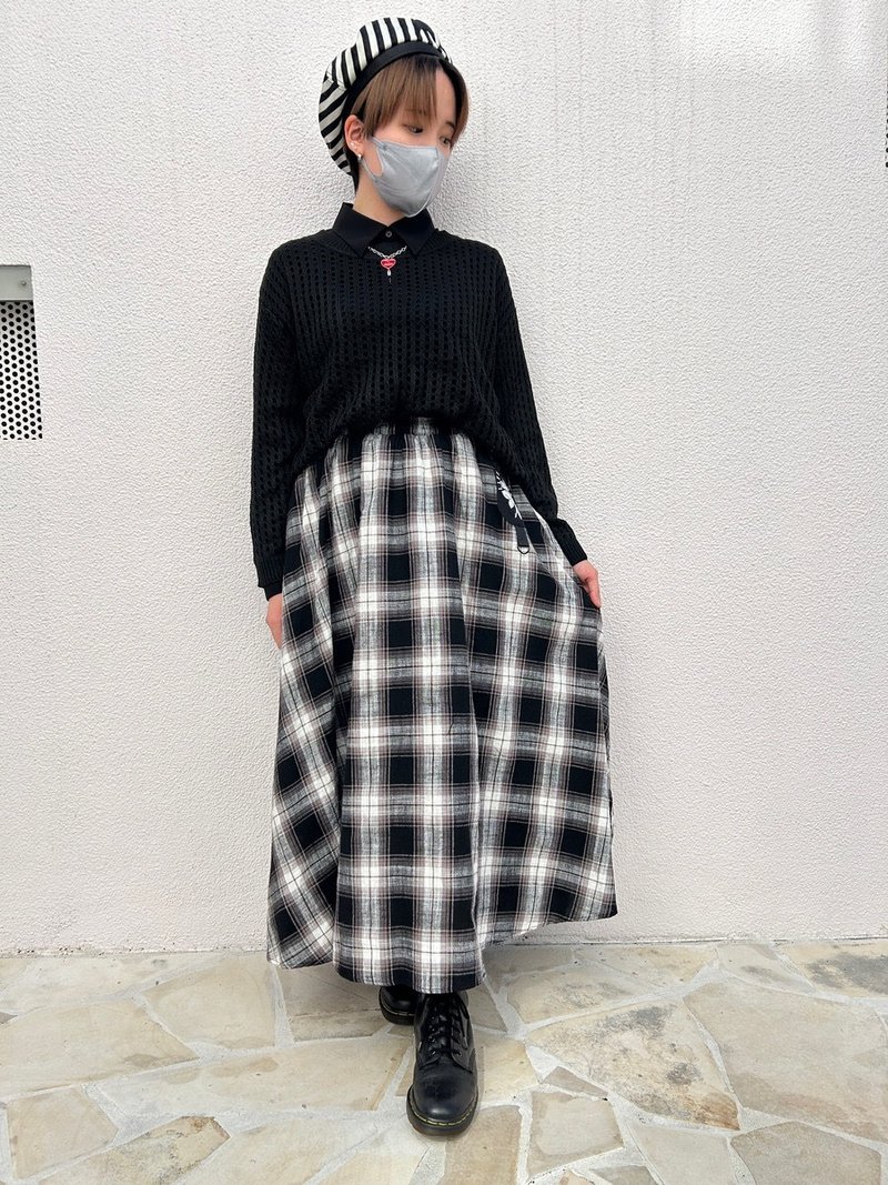 Check skirt/black/check/F size/hellcatpunks/hcp-sk-0059 - กระโปรง - เส้นใยสังเคราะห์ สีดำ