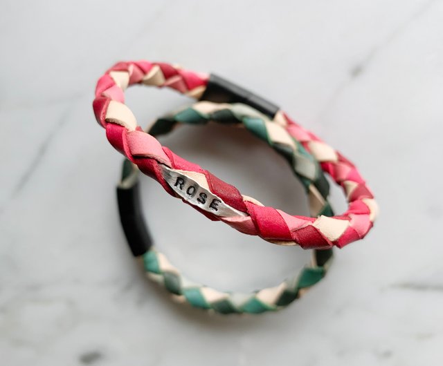 手染めレザー編み込みスターリングシルバーセグメントノック