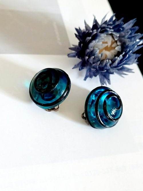 老時光製造所 vintage jewelry 日本製 靛藍琉璃 夾式耳環