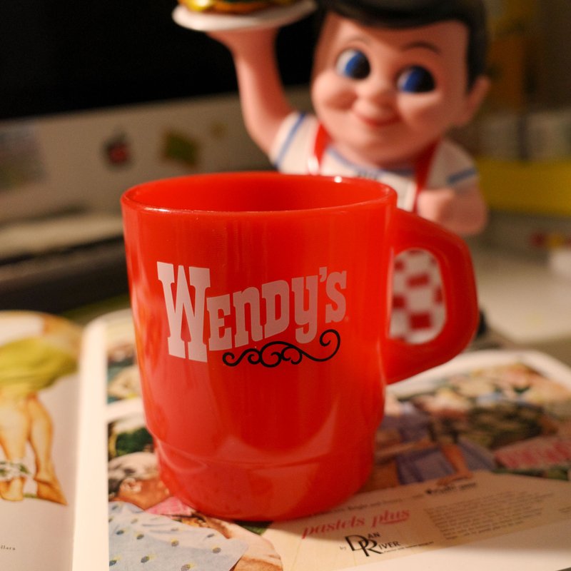 Fire King Replacement Retro American Advertising Milk Cup Mug - Wendy's Red - แก้ว - พลาสติก สีแดง