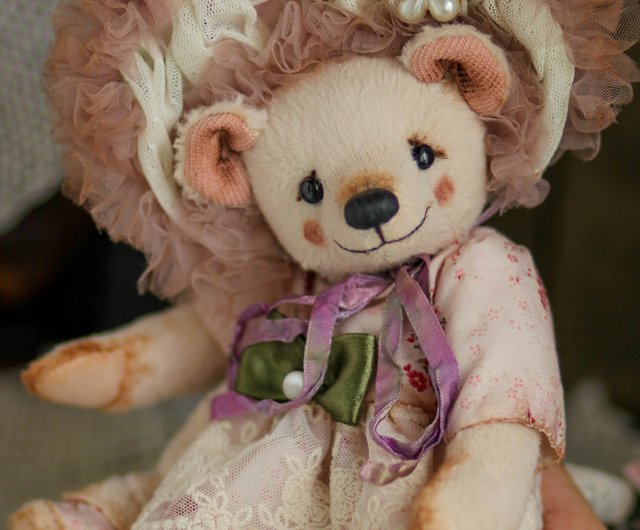 OOAK Artist Teddy Bear selling Girl Bear Pink Bear Personalized Gift For Children Handmade Bear Embroidered Hand Embroidered Canadian Made