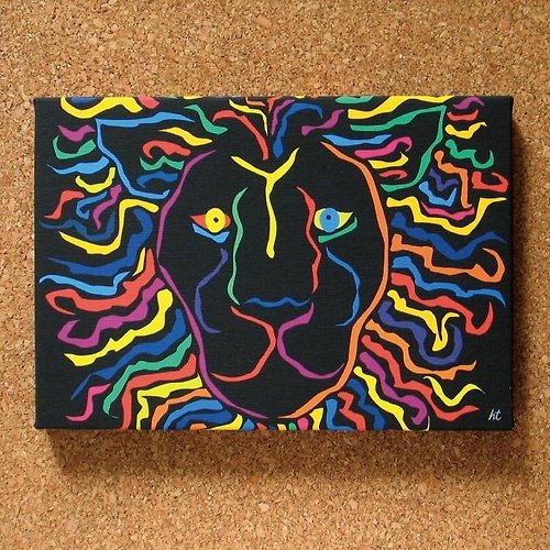 HTA 藝術 海報 繪畫 掛畫 時尚 優雅 獅子 動物 壁貼 創意 色彩 黑色