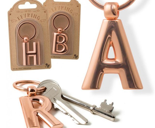 Metal Letter Key Ring - Rose Gold