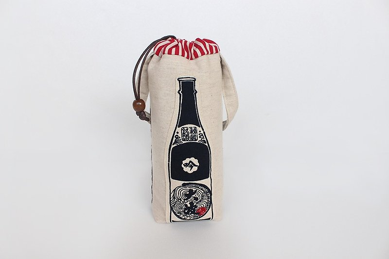 日本の小さなハンドステッチパターンビームポートボトルポケット段落-A /魔法瓶カップポーチバッグは、パレット - ドリンクホルダー - コットン・麻 