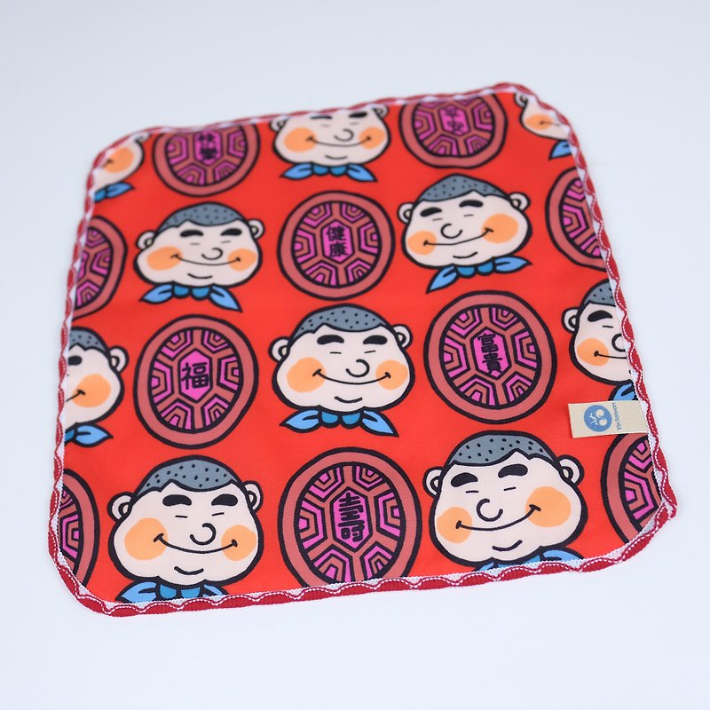 Can be hung saliva towel, small hand towel, handkerchief, square towel, clean and environmentally friendly - Red Tortoise Kueh Retro Nostalgia - Handkerchiefs & Pocket Squares - Other Materials Red