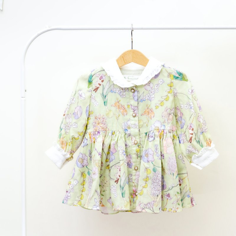 【KID SIZE 80-120】英倫花園小童洋裝 夏綠蒂 附綁帶 - 男/女童裝 - 棉．麻 綠色