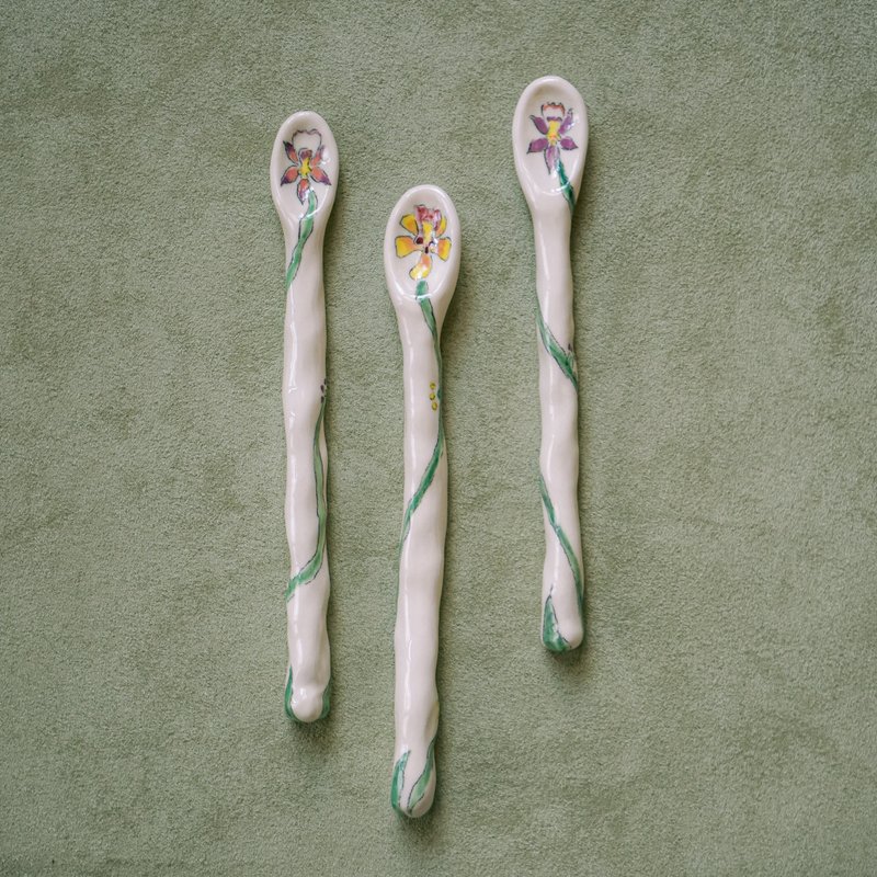 陶瓷 蘭花茶匙 Ceramic Orchid Teaspoon - 刀叉/湯匙/餐具組 - 陶 白色