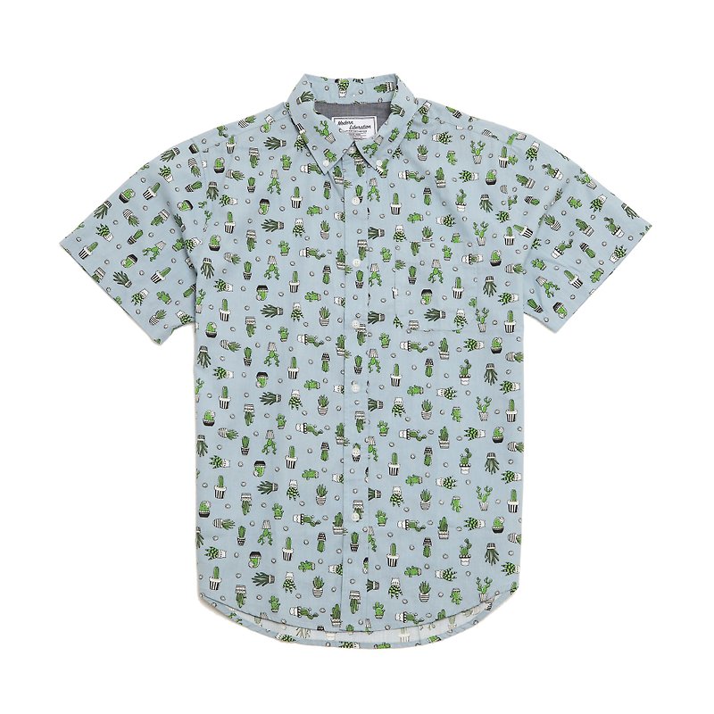 Mini Cactus Print Shirt - Men's Shirts - Cotton & Hemp White
