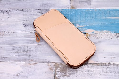 切線派皮具工作室 【切線派】義大利植鞣革純手工真皮護照包旅行收納錢包長款原色