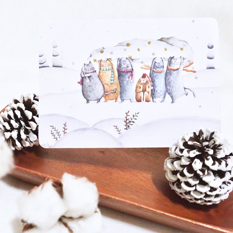 ジープ猫の特大ギフトクリスマスカード/クリスマスカード/ホットスタンプ封筒付きはがき - カード・はがき - 紙 シルバー