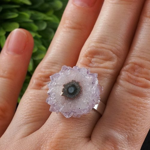 AGATIX Amethyst Slice Stalactite Crystal Light Purple Lavender Adjustable Ring Jewelry