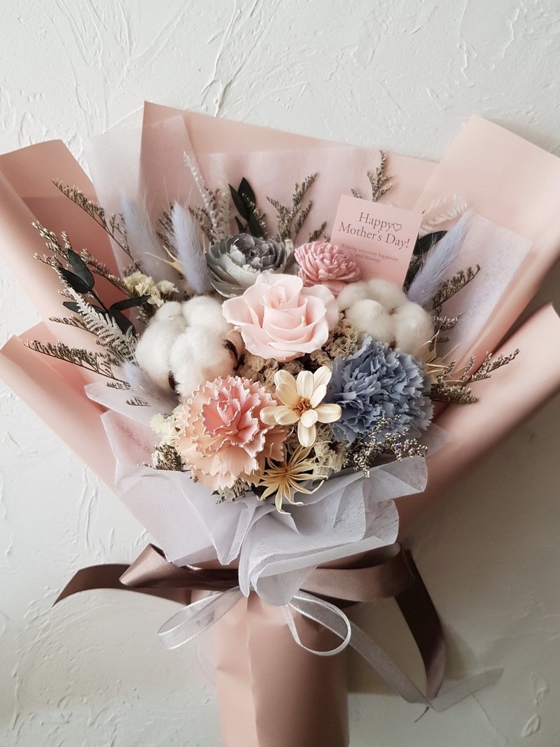 for wan ju|母親節雲霧粉花束+單朵康乃馨 - 乾燥花/永生花 - 植物．花 