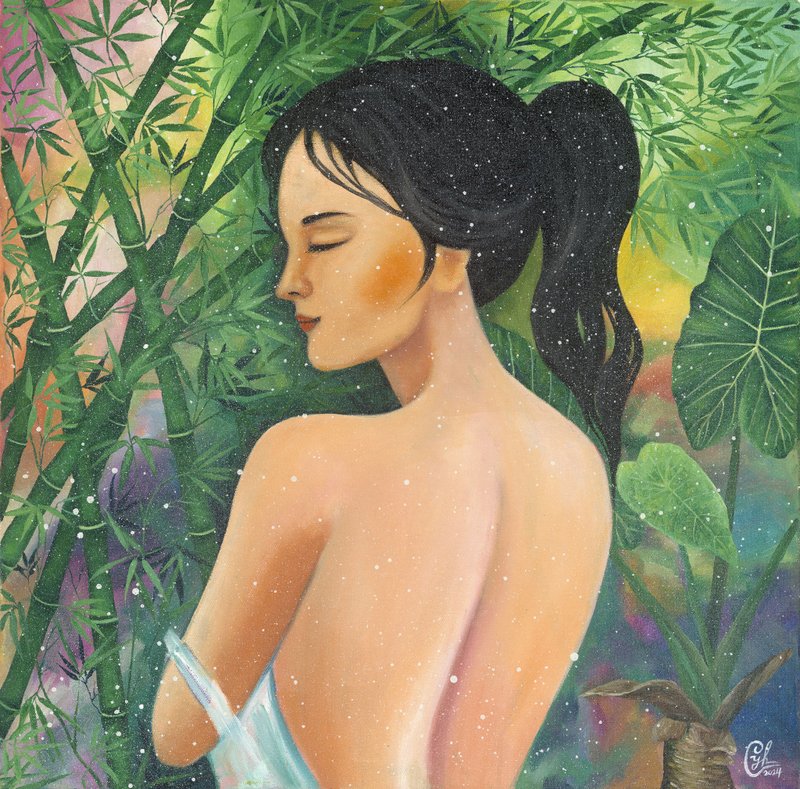 女性植物繪畫 沁心引光10  Painting - Light Into me 10 - 似顏繪/客製畫 - 棉．麻 黃色