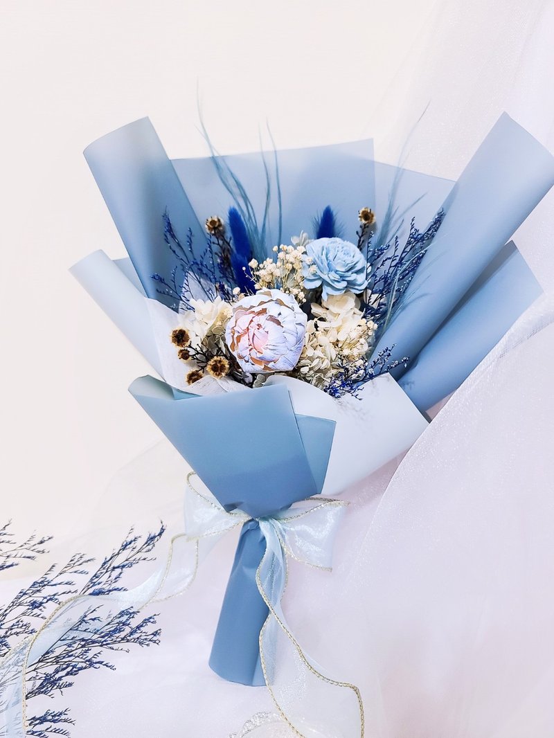 Peony Bouquet | Immortal Bouquet | Dry Bouquet | Graduation Bouquet - ช่อดอกไม้แห้ง - พืช/ดอกไม้ สีน้ำเงิน