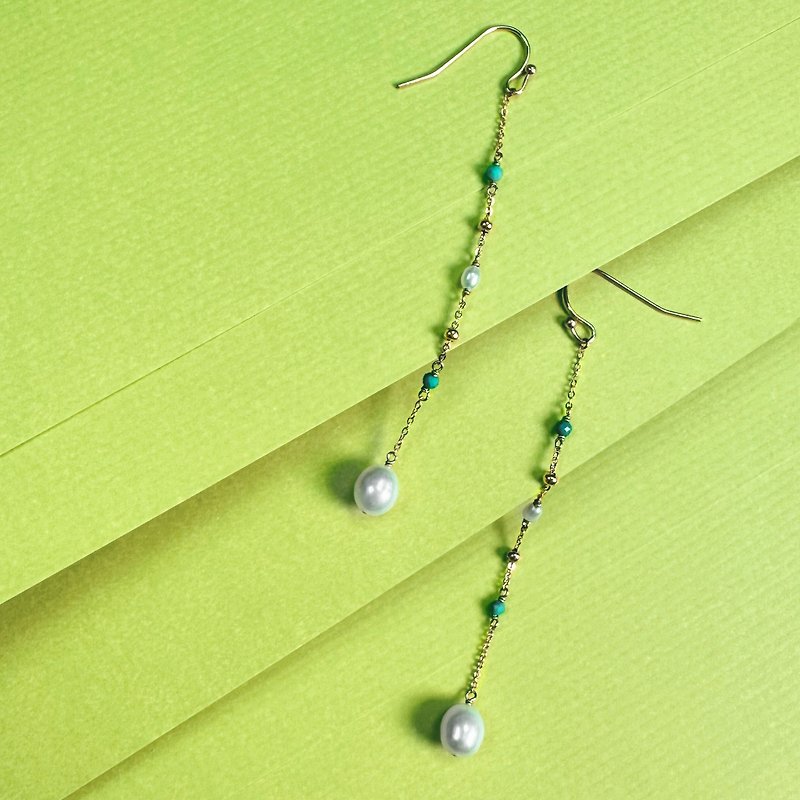 [Gift] Tinglan natural freshwater pearl earrings | 316 medical stainless steel | blue turquoise | Chinese classic - ต่างหู - สแตนเลส หลากหลายสี