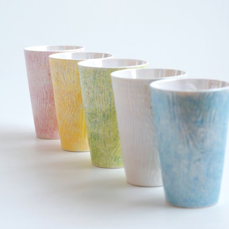 Beer cup with sparkling wood grain (blue, yellow, pink, green) - Teapots & Teacups - Pottery 