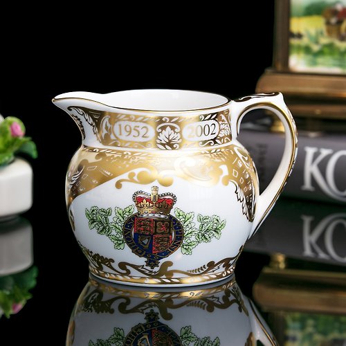 擎上閣裝飾藝術 英國製Spode 2002女王紀念奢華限量骨瓷咖啡奶罐義式濃縮奶盅茶海
