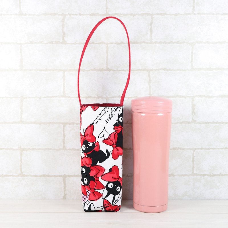 Accompanying Cup Insulation Bag Water Bottle Bag-Butterfly Cat - Beverage Holders & Bags - Cotton & Hemp Red