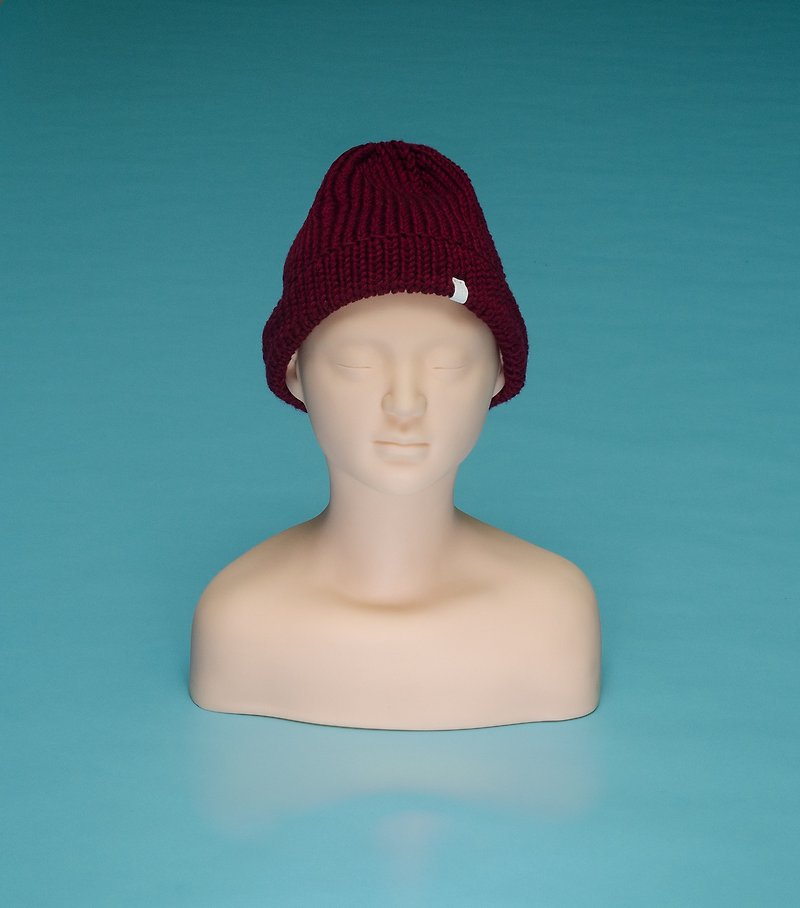 平野 -  OTB010手編みの帽子をブルゴーニュ - 帽子 - コットン・麻 レッド