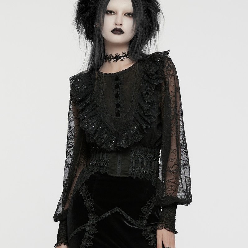 Gothic Necromancer Lace Hollow Girdle - เข็มขัด - วัสดุอื่นๆ สีดำ