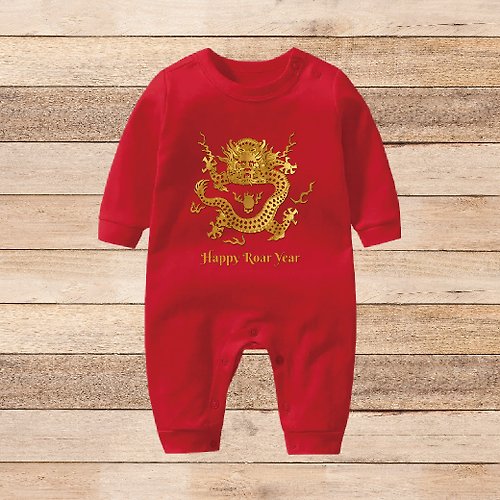 孩子陪你趣味童裝製造所 金龍誕生 長袖連身衣 聖誕紅 新年紅喜氣款 新生兒 寶寶 客製