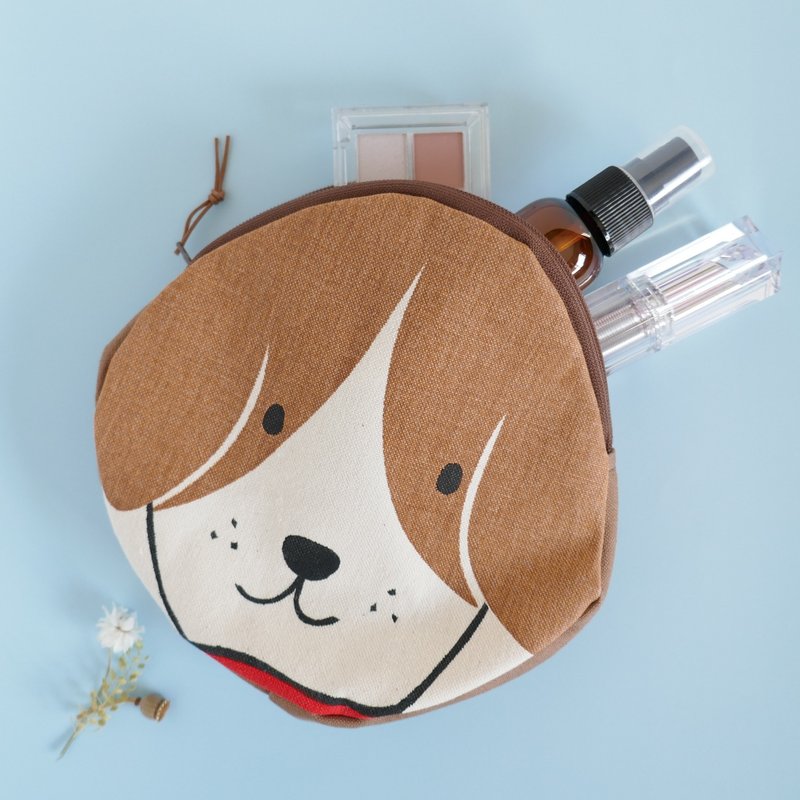 ビーグルのポーチ - 化妝包/收納袋 - 棉．麻 咖啡色