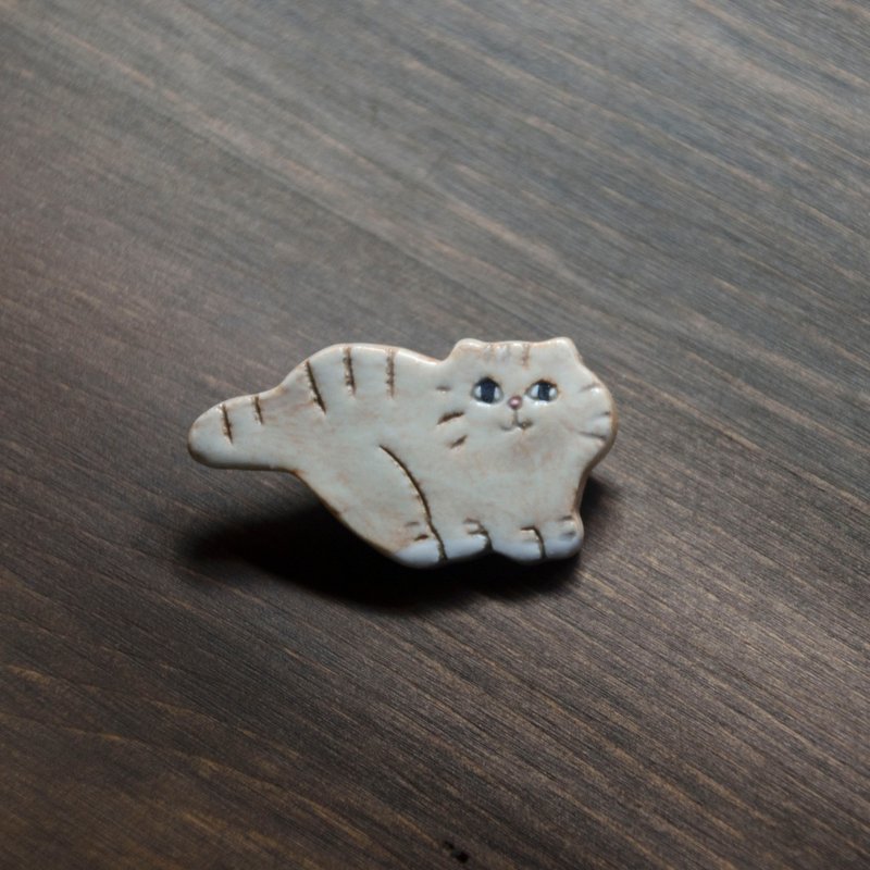 Cat Brooch - เข็มกลัด - ดินเผา สีส้ม