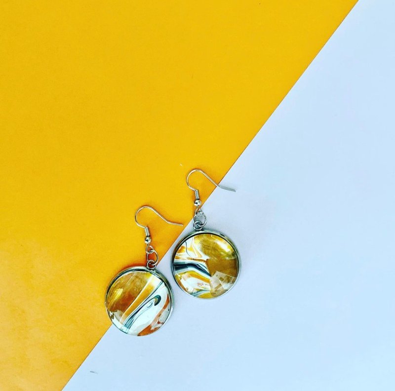 **Golden Desert**Fluid Art Earrings - ต่างหู - โลหะ สีส้ม