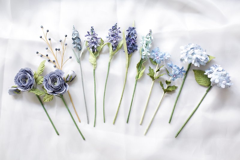 PRS001 : ดอกไม้สำหรับตกแต่งบ้าน เซ็ทดอกไม้ประดับตกแต่งแจกัน ในโทนสีฟ้า - ของวางตกแต่ง - กระดาษ สีน้ำเงิน