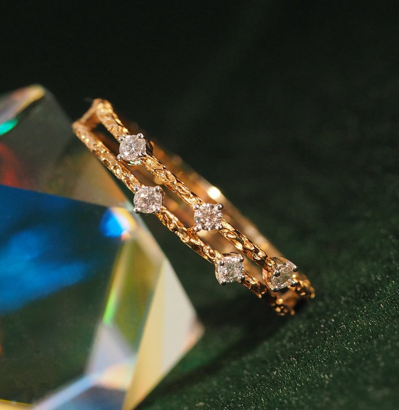 18K金雙三重鑽石線戒指 18K Gold Double Diamond Wire Ring - 戒指 - 貴金屬 