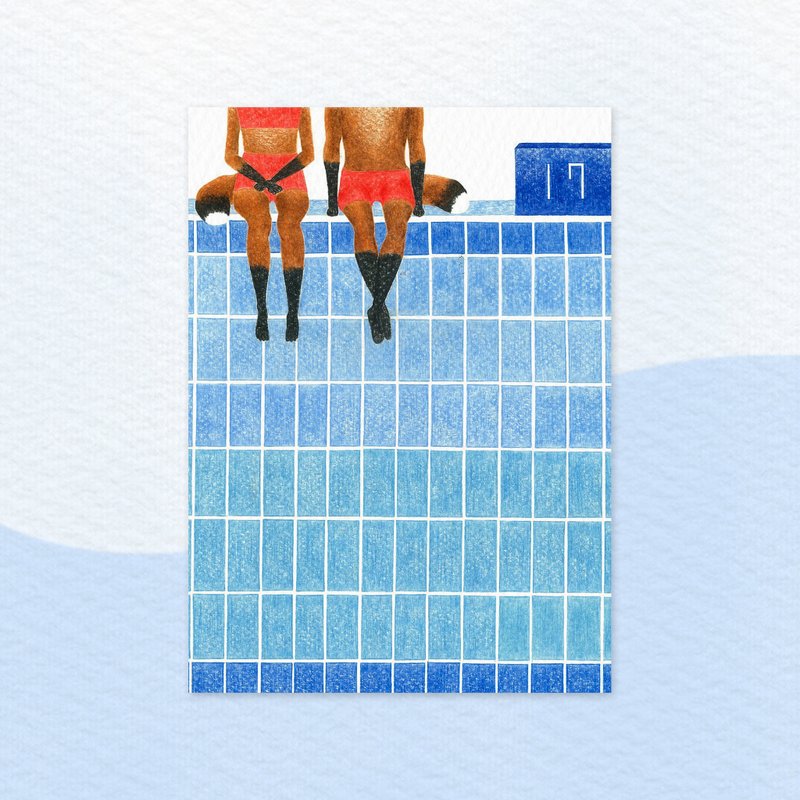 Pool Fox-17 - Cards & Postcards - Paper Blue