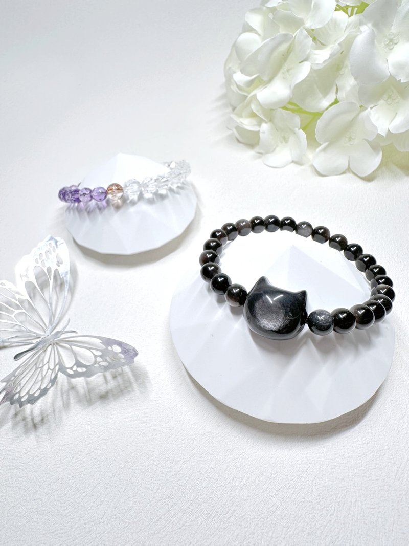 銀曜石 Silver Obsidian 貓頭手鏈 - 手鍊/手環 - 水晶 